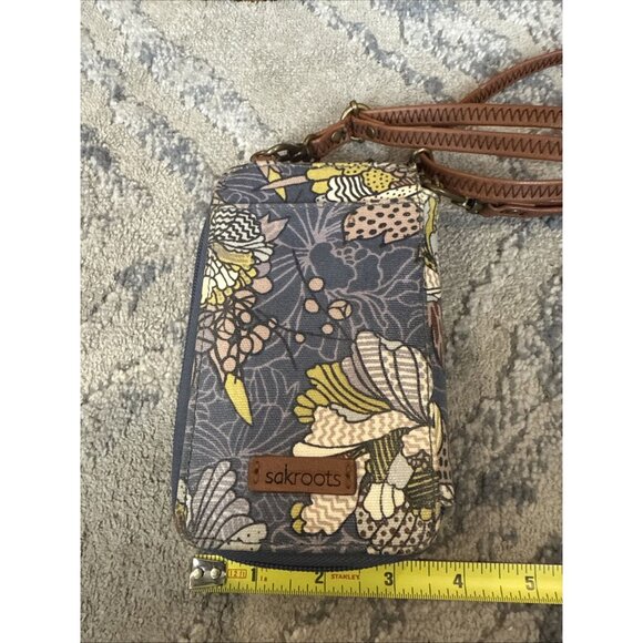 Sakroots Shadow Flower Power Coated Canvas Wristlet Crossbody Zip Around Phone - Picture 3 of 9